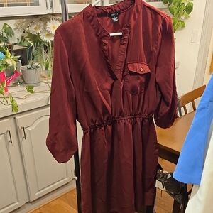 Rue21 Deep Burgundy Elastic-Waist Shirt Dress
